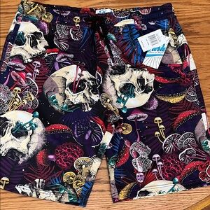 NWT Fresh Prints of Bel-Air Multicolor Skull and Mushroom Board Shorts